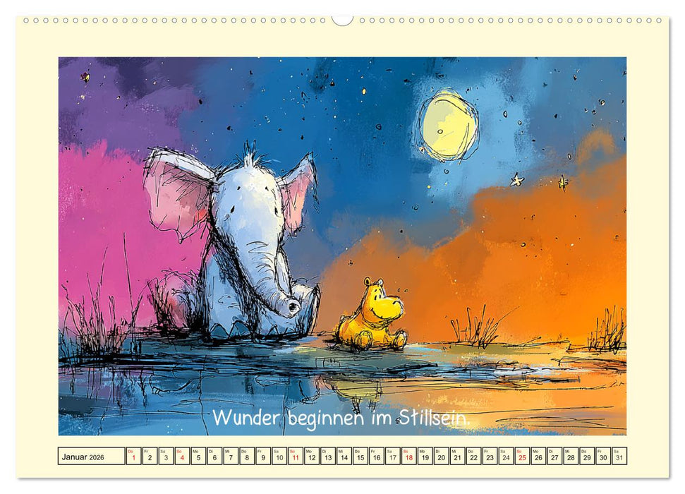 Rüssel und Herz. Zauberhafte Elefantenmomente und Weisheiten (CALVENDO Wandkalender 2026)