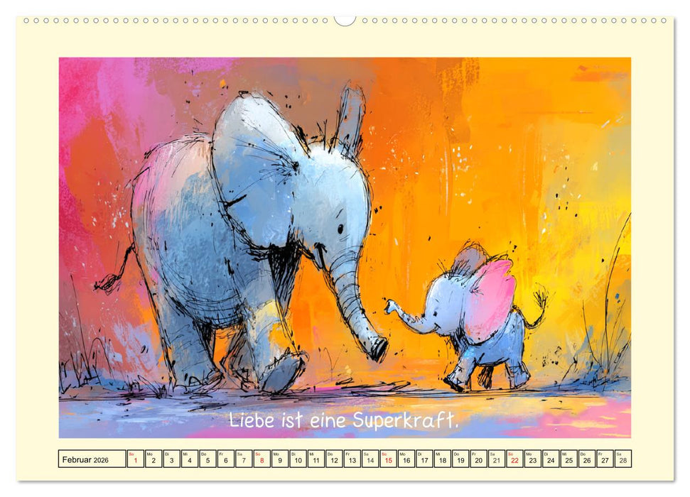 Rüssel und Herz. Zauberhafte Elefantenmomente und Weisheiten (CALVENDO Wandkalender 2026)