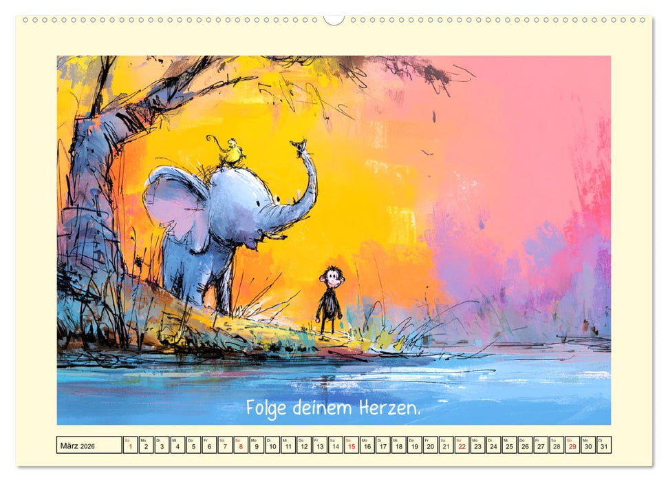 Rüssel und Herz. Zauberhafte Elefantenmomente und Weisheiten (CALVENDO Wandkalender 2026)
