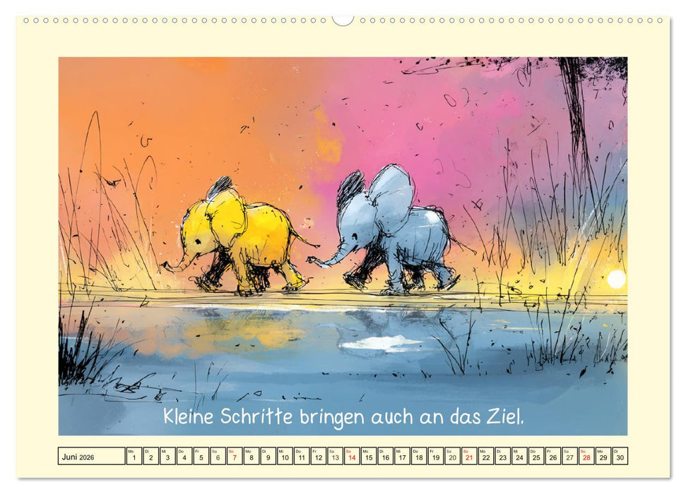 Rüssel und Herz. Zauberhafte Elefantenmomente und Weisheiten (CALVENDO Wandkalender 2026)