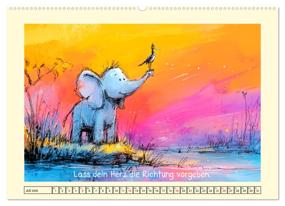 Rüssel und Herz. Zauberhafte Elefantenmomente und Weisheiten (CALVENDO Premium Wandkalender 2026)