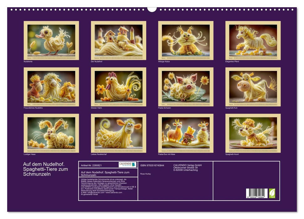 Auf dem Nudelhof. Spaghetti-Tiere zum Schmunzeln (CALVENDO Wandkalender 2026)