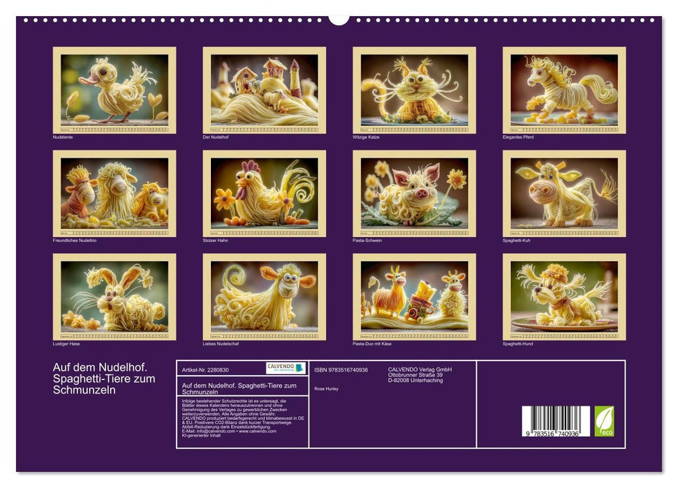 Auf dem Nudelhof. Spaghetti-Tiere zum Schmunzeln (CALVENDO Premium Wandkalender 2026)