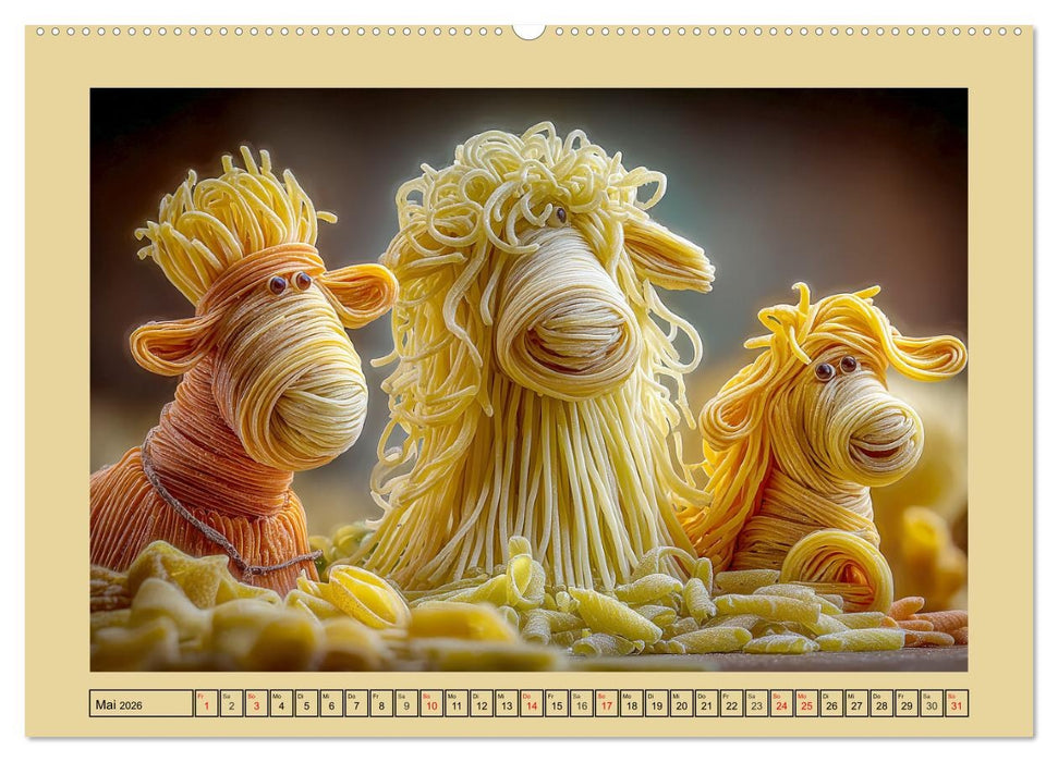 Auf dem Nudelhof. Spaghetti-Tiere zum Schmunzeln (CALVENDO Premium Wandkalender 2026)