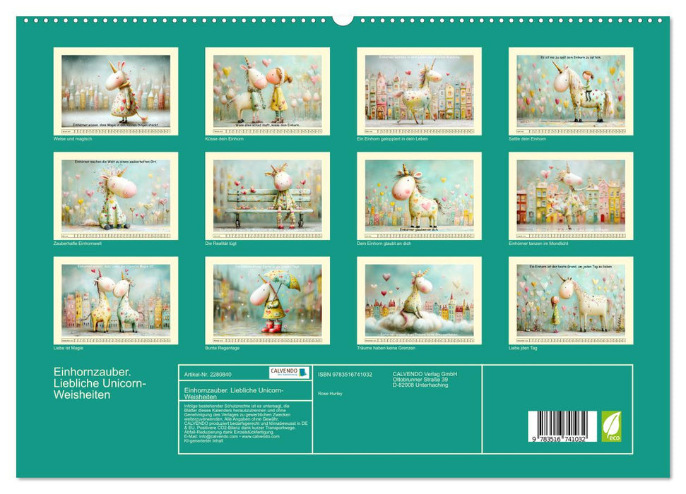 Einhornzauber. Liebliche Unicorn-Weisheiten (CALVENDO Premium Wandkalender 2026)
