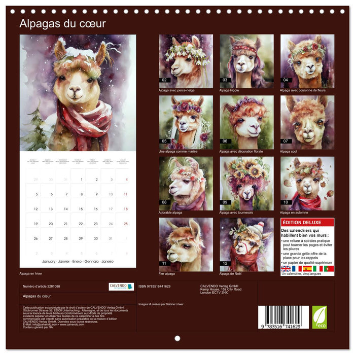 Alpagas du cœur (CALVENDO Calendrier mensuel 2026)
