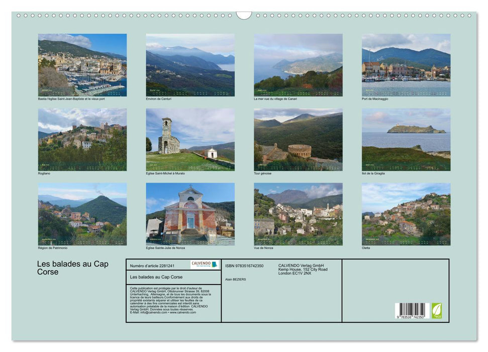 Les balades au Cap Corse (CALVENDO Calendrier mensuel 2026)