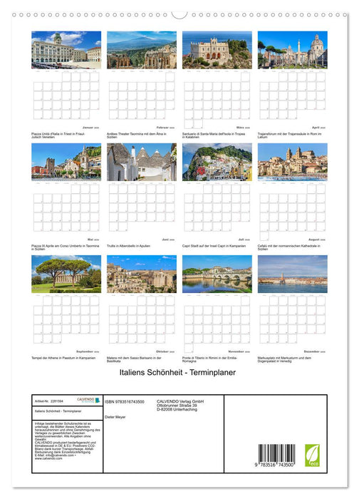 Italiens Schönheit - Terminplaner (CALVENDO Premium Wandkalender 2026)