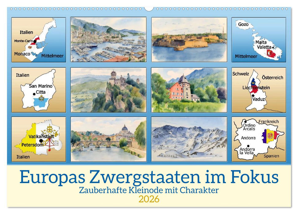 Europas Zwergstaaten im Fokus (CALVENDO Wandkalender 2026)