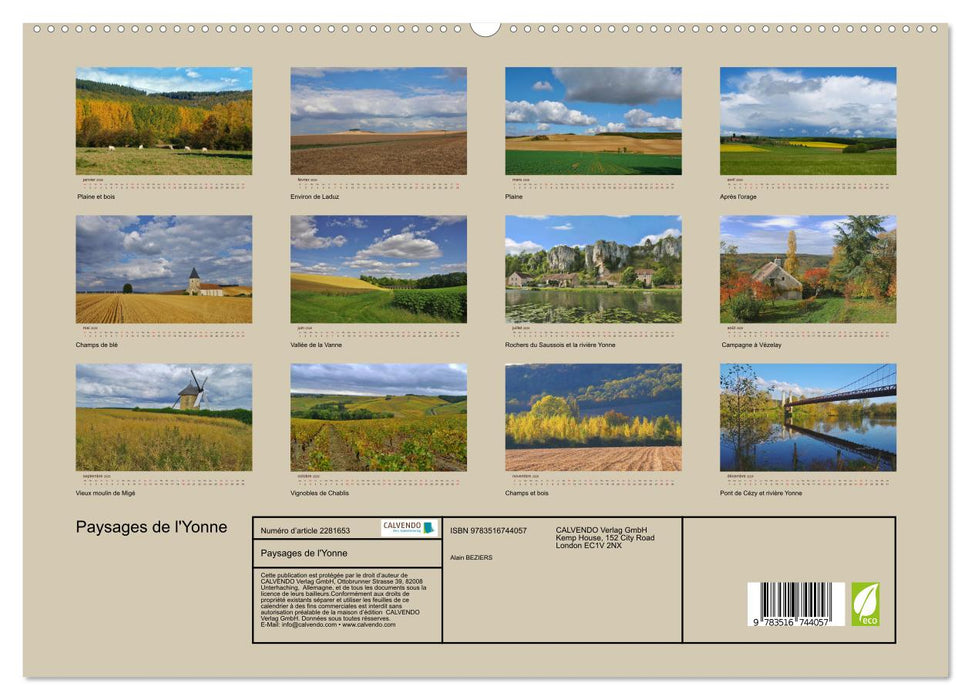 Paysages de l'Yonne (CALVENDO Calendrier supérieur 2026)