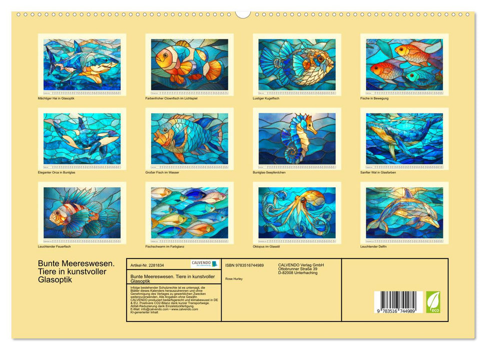 Bunte Meereswesen. Tiere in kunstvoller Glasoptik (CALVENDO Premium Wandkalender 2026)