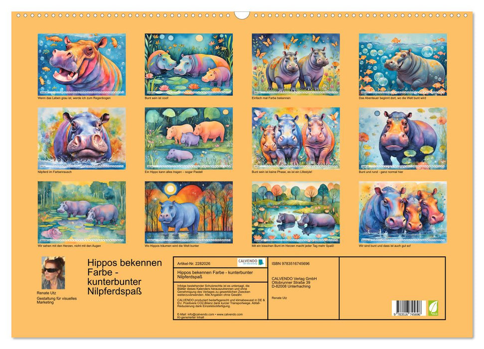 Hippos bekennen Farbe - kunterbunter Nilpferdspaß (CALVENDO Wandkalender 2026)