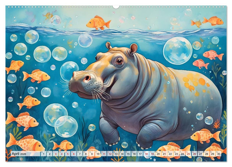 Hippos bekennen Farbe - kunterbunter Nilpferdspaß (CALVENDO Wandkalender 2026)