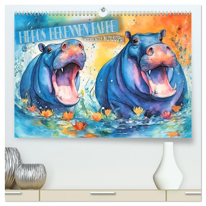 Hippos bekennen Farbe - kunterbunter Nilpferdspaß (CALVENDO Premium Wandkalender 2026)