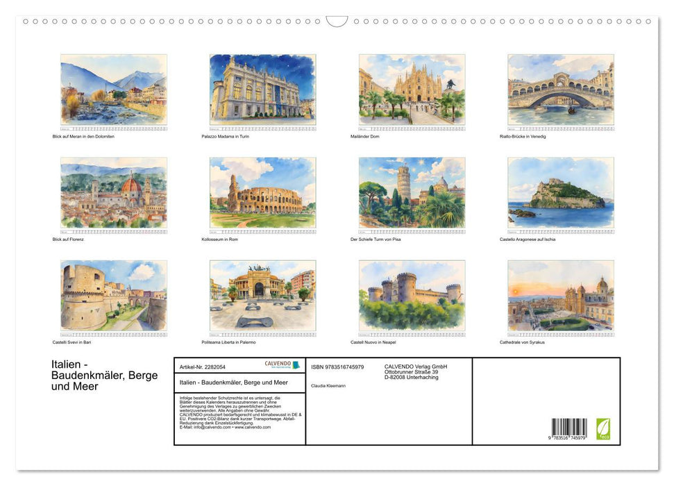 Italien - Baudenkmäler, Berge und Meer (CALVENDO Wandkalender 2026)