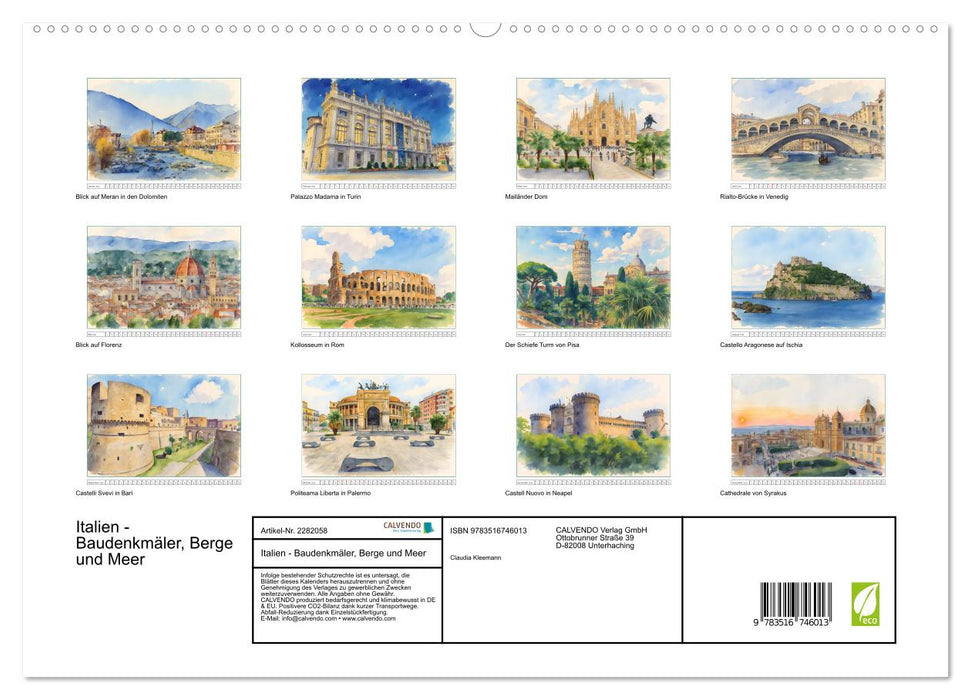 Italien - Baudenkmäler, Berge und Meer (CALVENDO Premium Wandkalender 2026)