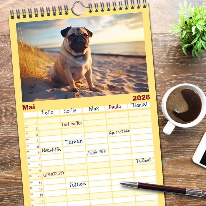 Kleine Helden - eine Hommage an die Mopsrasse (CALVENDO Familienplaner 2026)