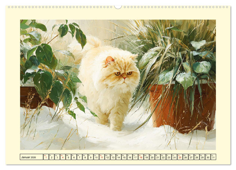 Perserkatzen. Flauschige Momente in kunstvoller Öloptik (CALVENDO Wandkalender 2026)