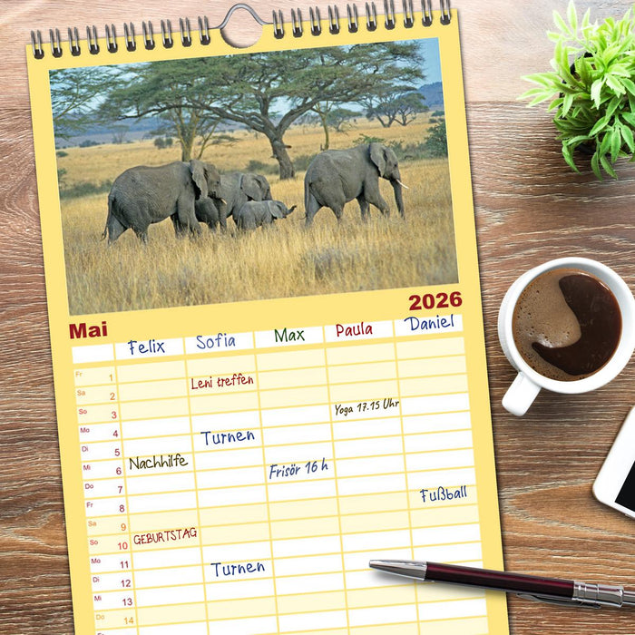 Elefanten in der Serengeti (CALVENDO Familienplaner 2026)