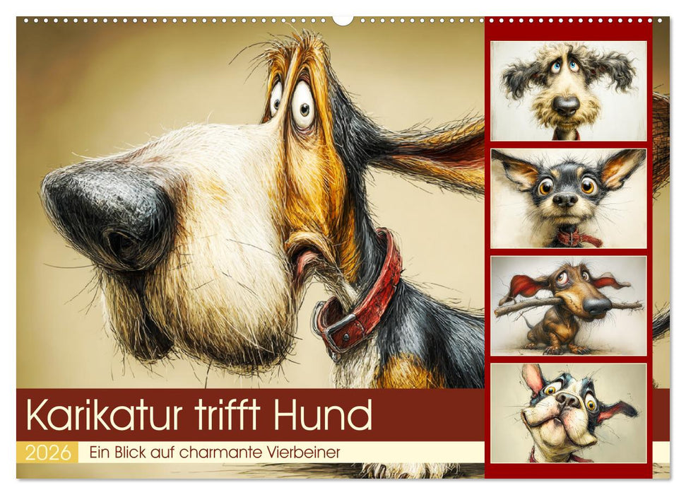 Karikatur trifft Hund. Ein Blick auf charmante Vierbeiner (CALVENDO Wandkalender 2026)