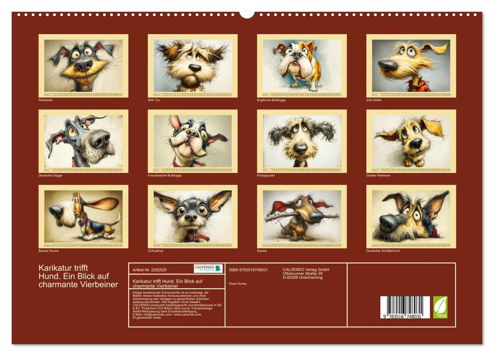 Karikatur trifft Hund. Ein Blick auf charmante Vierbeiner (CALVENDO Premium Wandkalender 2026)