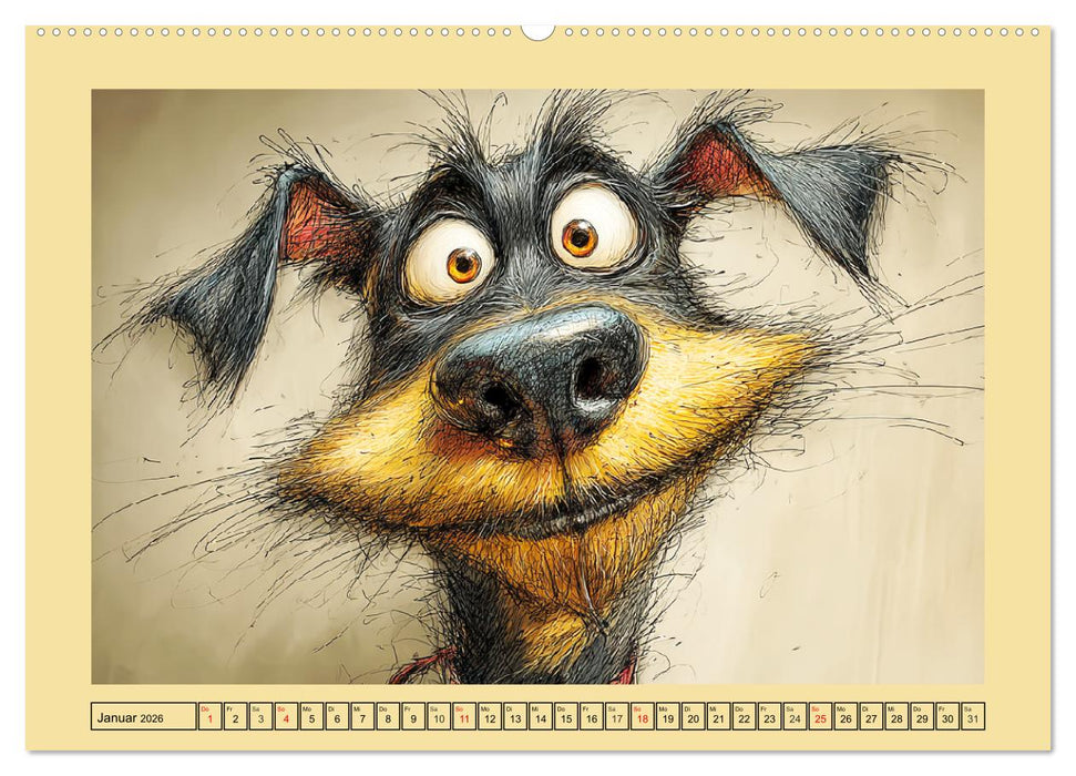 Karikatur trifft Hund. Ein Blick auf charmante Vierbeiner (CALVENDO Premium Wandkalender 2026)