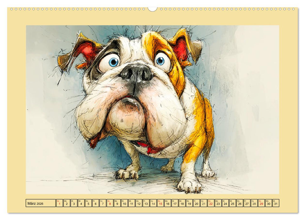 Karikatur trifft Hund. Ein Blick auf charmante Vierbeiner (CALVENDO Premium Wandkalender 2026)