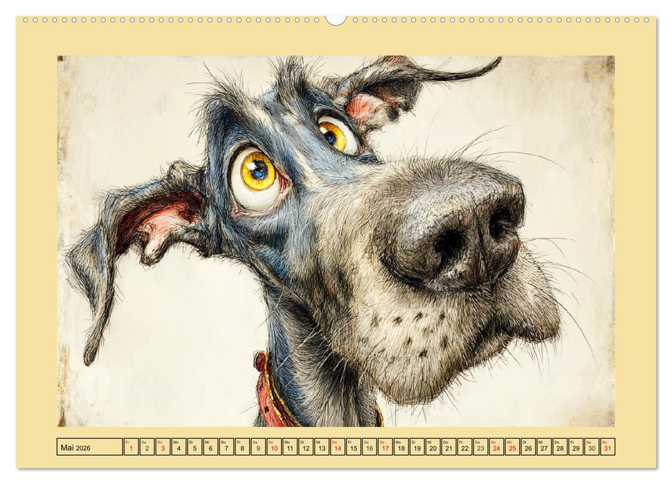 Karikatur trifft Hund. Ein Blick auf charmante Vierbeiner (CALVENDO Premium Wandkalender 2026)