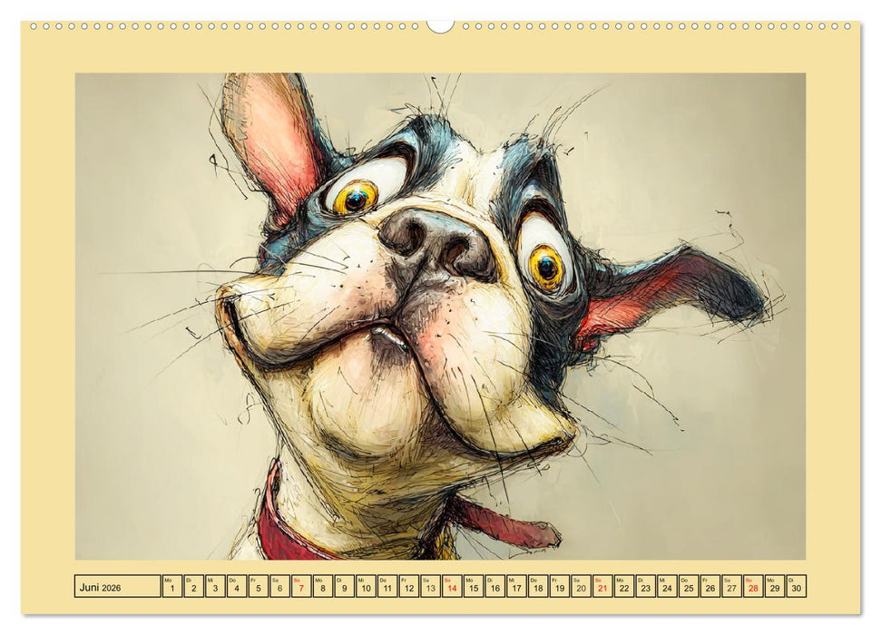 Karikatur trifft Hund. Ein Blick auf charmante Vierbeiner (CALVENDO Premium Wandkalender 2026)