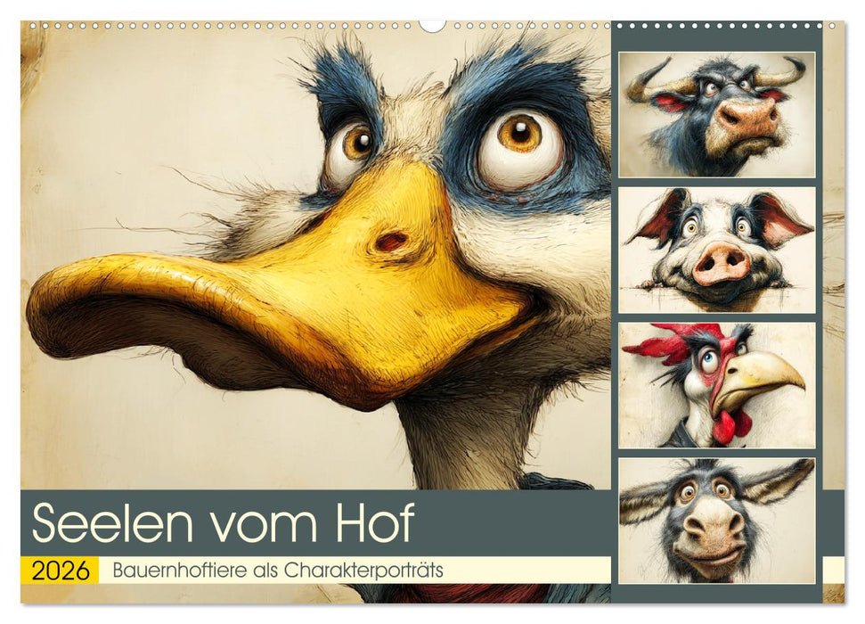 Seelen vom Hof. Bauernhoftiere als Charakterporträts (CALVENDO Wandkalender 2026)