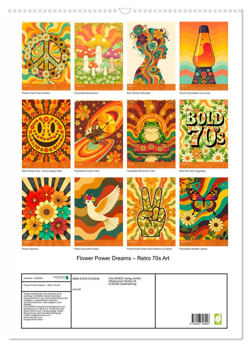 Flower Power Dreams – Retro 70s Art (CALVENDO Wandkalender 2026)