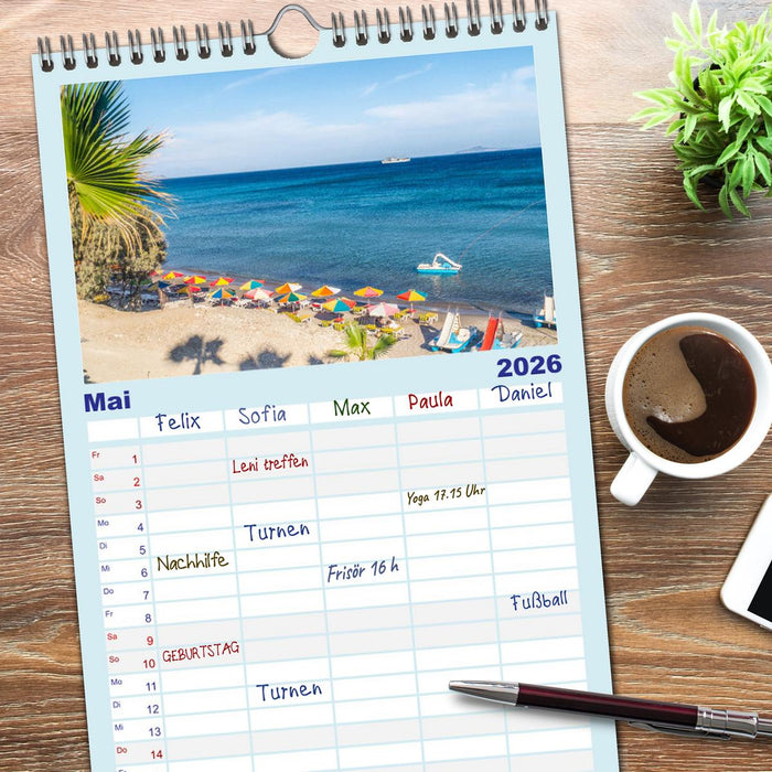 Insel Kos - Strände (CALVENDO Familienplaner 2026)