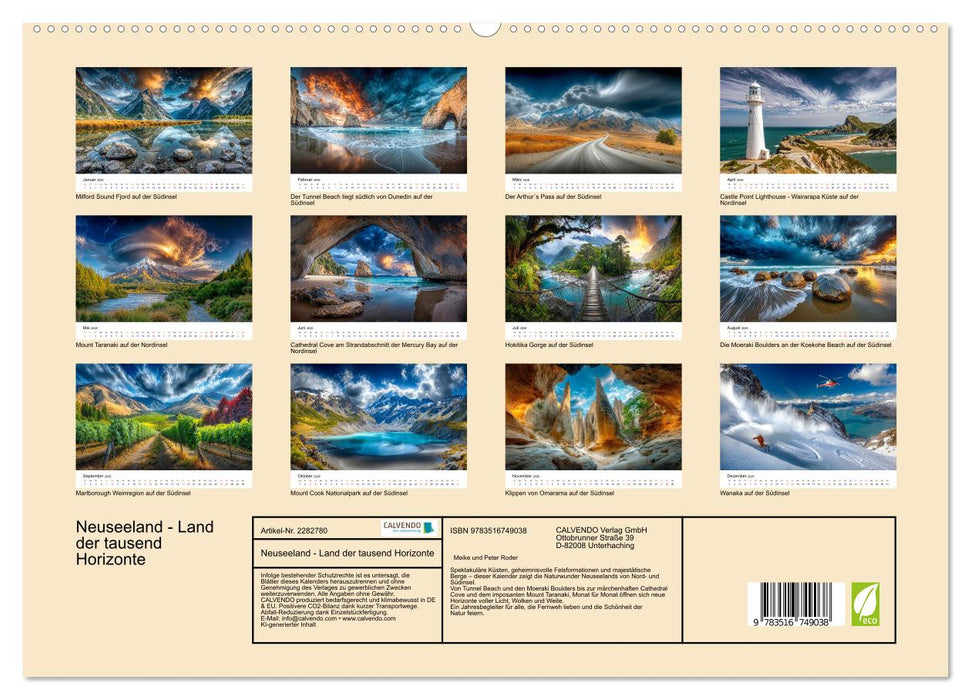 Neuseeland - Land der tausend Horizonte (CALVENDO Premium Wandkalender 2026)