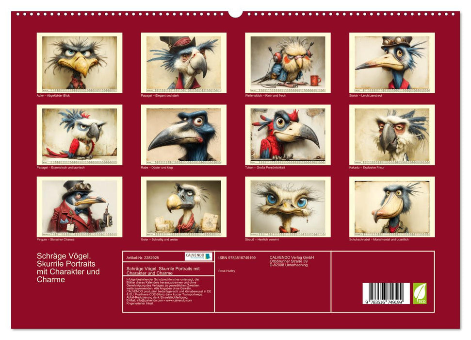 Schräge Vögel. Skurrile Portraits mit Charakter und Charme (CALVENDO Premium Wandkalender 2027)