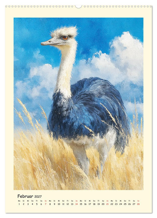 Strauße. Afrikas große Laufvögel in Aquarelloptik (CALVENDO Wandkalender 2027)