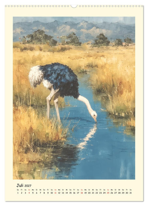 Strauße. Afrikas große Laufvögel in Aquarelloptik (CALVENDO Premium Wandkalender 2027)