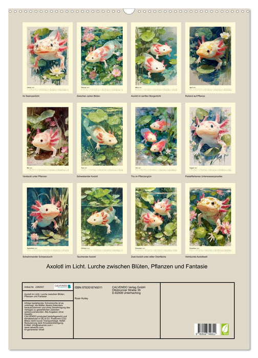 Axolotl im Licht. Lurche zwischen Blüten, Pflanzen und Fantasie (CALVENDO Wandkalender 2027)