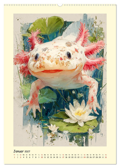 Axolotl im Licht. Lurche zwischen Blüten, Pflanzen und Fantasie (CALVENDO Wandkalender 2027)