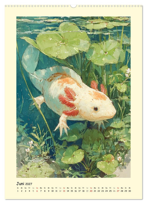 Axolotl im Licht. Lurche zwischen Blüten, Pflanzen und Fantasie (CALVENDO Wandkalender 2027)