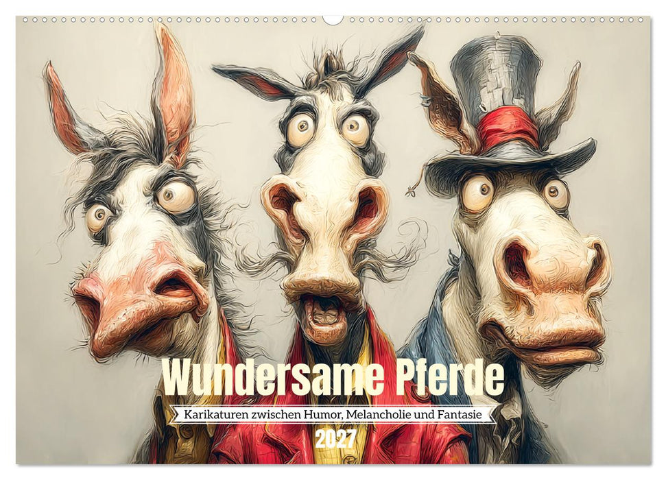 Wundersame Pferde. Karikaturen zwischen Humor, Melancholie und Fantasie (CALVENDO Wandkalender 2027)