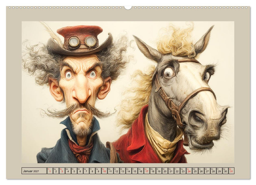 Wundersame Pferde. Karikaturen zwischen Humor, Melancholie und Fantasie (CALVENDO Wandkalender 2027)