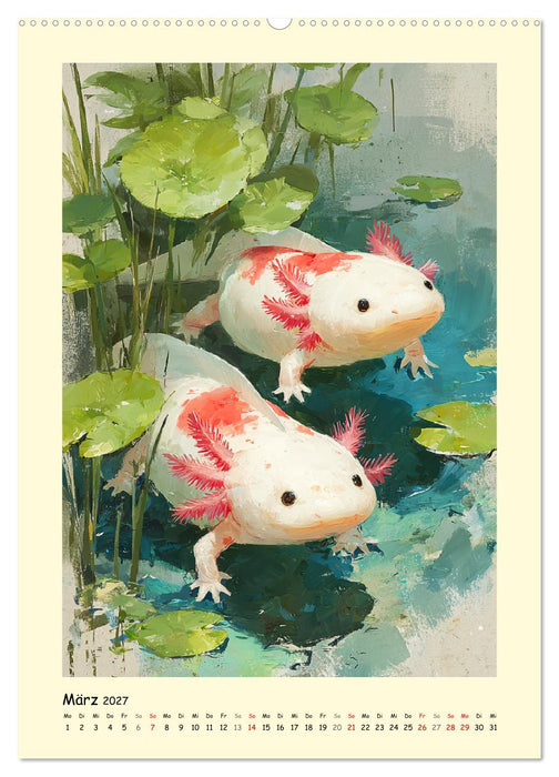 Axolotl im Licht. Lurche zwischen Blüten, Pflanzen und Fantasie (CALVENDO Premium Wandkalender 2027)