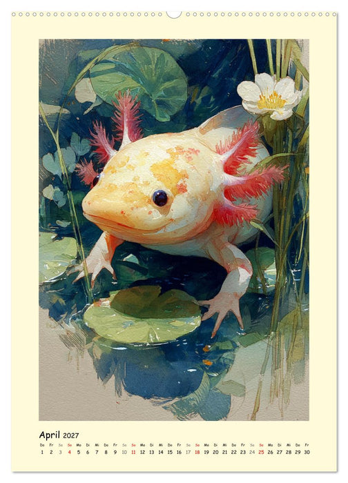 Axolotl im Licht. Lurche zwischen Blüten, Pflanzen und Fantasie (CALVENDO Premium Wandkalender 2027)