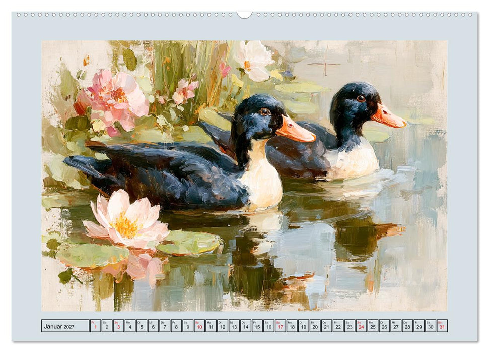 Federleichte Nostalgie. Hühner, Enten und Gänse in duftigen Momenten (CALVENDO Wandkalender 2027)