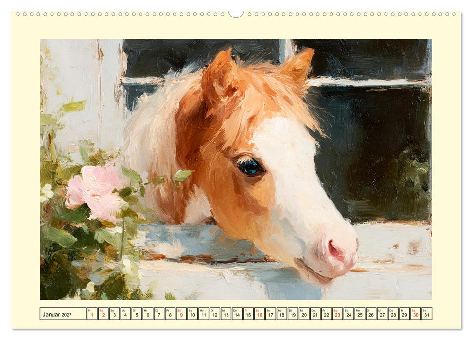 Zauberhafte Ponys. Kleine Pferdchen in lieblicher Öloptik (CALVENDO Wandkalender 2027)