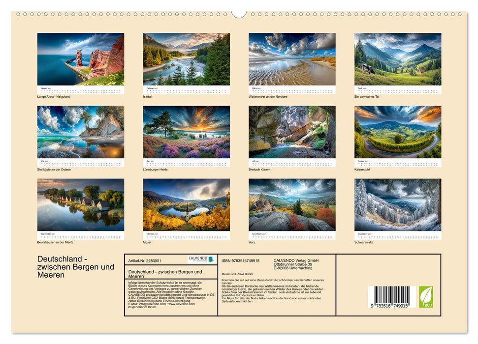 Deutschland - zwischen Bergen und Meeren (CALVENDO Premium Wandkalender 2027)