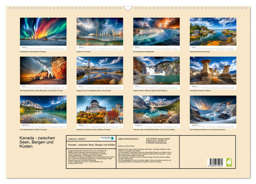 Kanada - zwischen Seen, Bergen und Küsten (CALVENDO Wandkalender 2027)