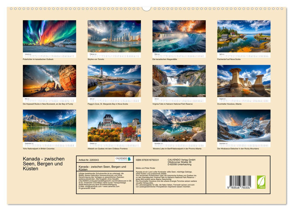 Kanada - zwischen Seen, Bergen und Küsten (CALVENDO Premium Wandkalender 2027)