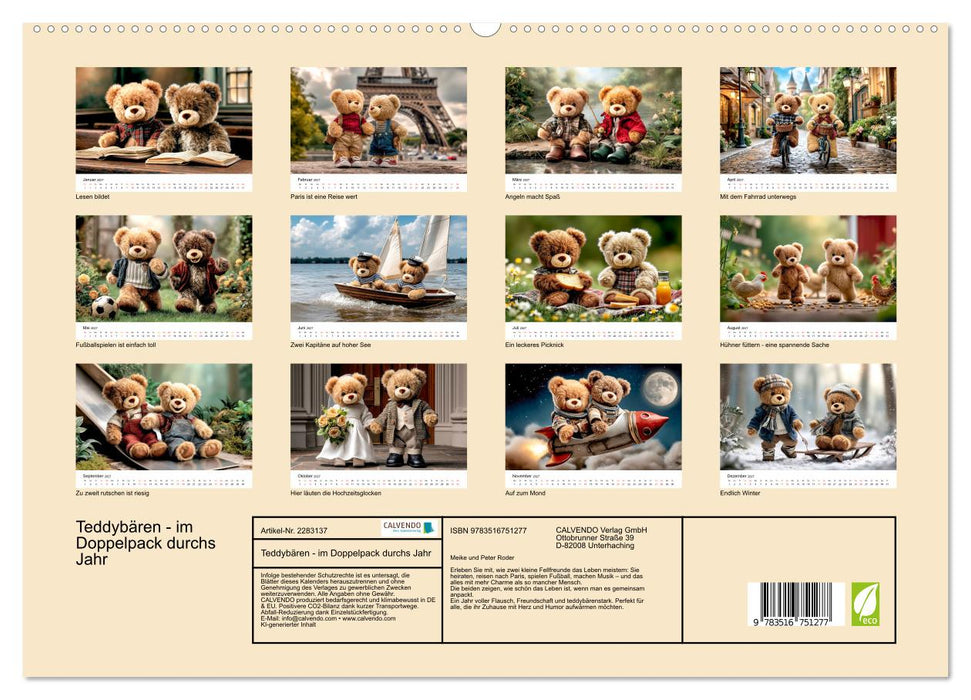 Teddybären - im Doppelpack durchs Jahr (CALVENDO Premium Wandkalender 2027)