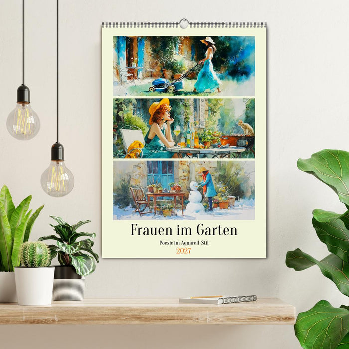 Frauen im Garten. Poesie im Aquarell-Stil (CALVENDO Wandkalender 2027)